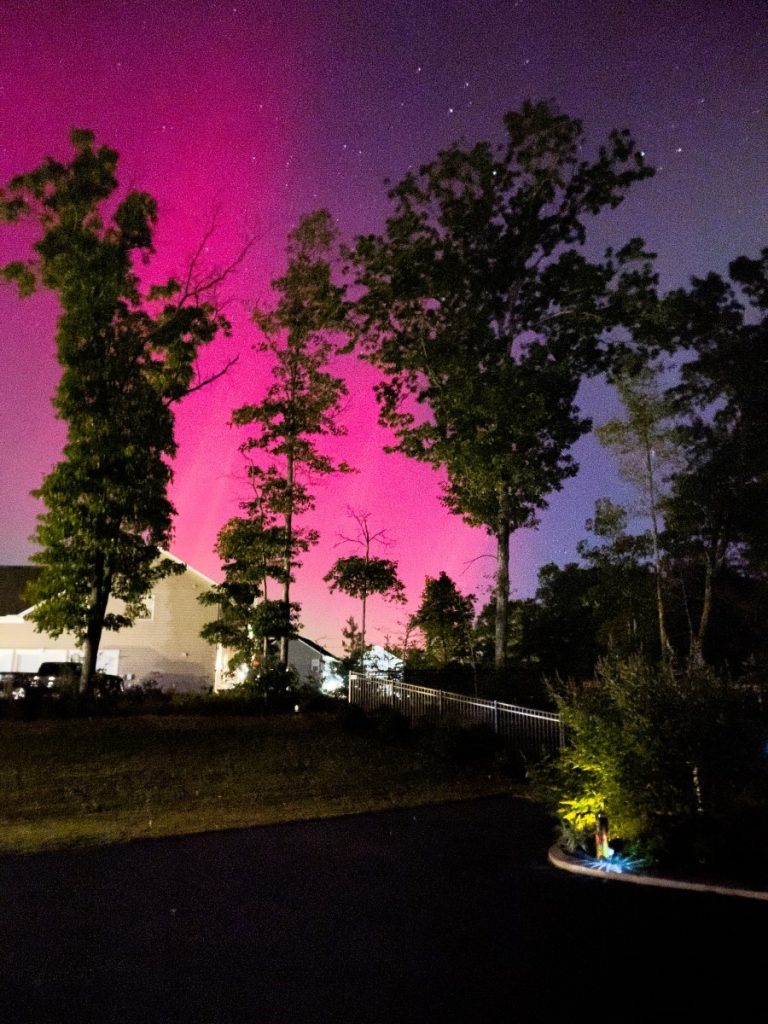 Maryland got to see the Northern Lights (Aurora Borealis) seen in our neighborhood. Beautiful hues of pinks and purples in the sky at 10:15 p.m.