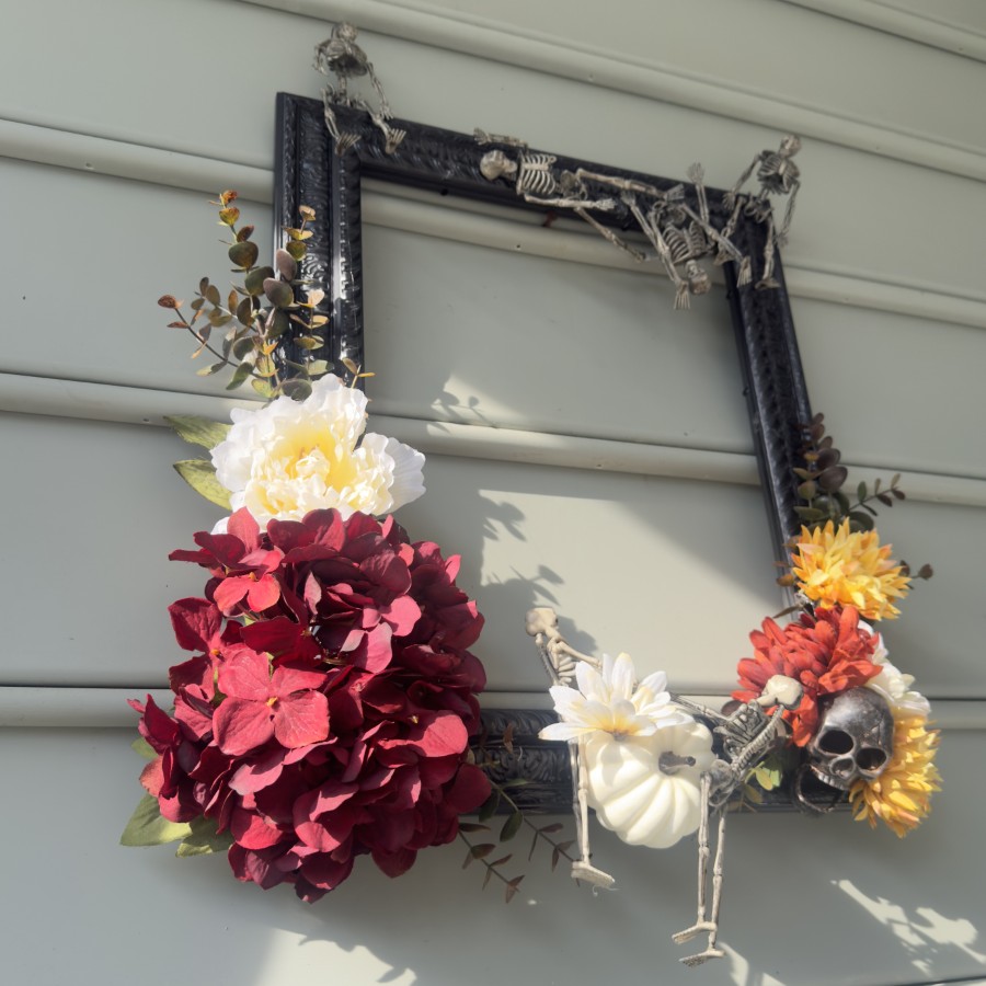 Spooky Chic Upcycled Frame Into A Skeleton Wreath